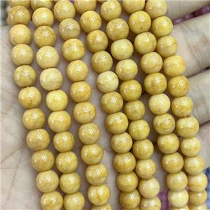 Ceramic Glass Beads Smooth Round Yellow, approx 8mm dia