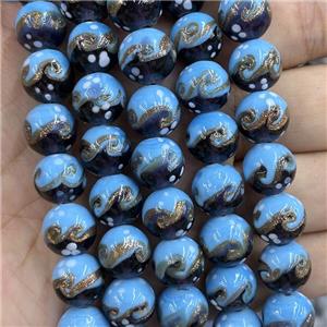 Lampwork Glass Round Beads Blue, approx 12mm, 33pcs per st