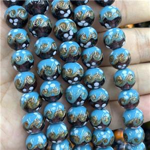 Lampwork Glass Round Beads Blue, approx 12mm, 33pcs per st