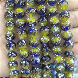 Lampwork Glass Round Beads Olive, approx 12mm, 33pcs per st