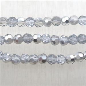 faceted chinese crystal glass ball beads, half silver electroplated, approx 3mm dia, 200pcs per st