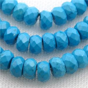 blue Sinkiang Turquoise beads, faceted rondelle, approx 6x10mm