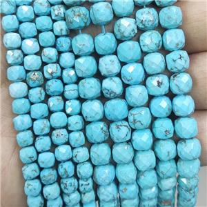 Blue Magnesite Turquoise Beads Faceted Cube, approx 5-6mm