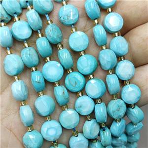 Natural Howlite Turquoise Coin Beads Teal Dye, approx 10mm