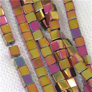 Hematite cube beads, peachpurple electroplated, approx 4x4x4mm