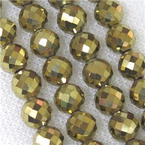 faceted round Hematite beads, gold plated, approx 6mm dia