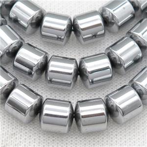 Hematite tube beads, platinum plated, approx 6mm