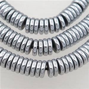 Hematite heishi beads, platinum plated, approx 8mm