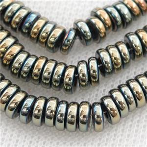 Hematite heishi beads, bluegold, approx 8mm