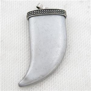 matte Hematite horn pendant, platinum electroplated, approx 24-49mm