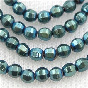 Hematite lantern beads, green electroplated, approx 4mm dia