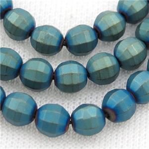 matte Hematite lantern beads, green electroplated, approx 8mm dia