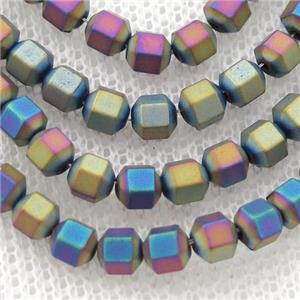 matte Hematite prism column beads, rainbow electroplated, approx 4mm