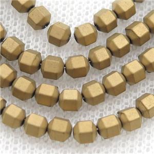 matte Hematite prism column beads, gold electroplated, approx 4mm