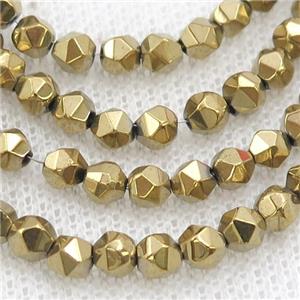 Gold Hematite Beads Cut Round Electroplated, approx 5-6mm