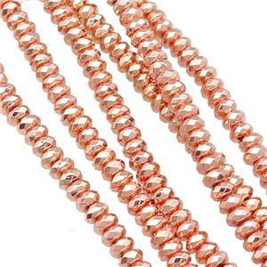 Hematite Beads Faceted Rondelle Rose Gold, approx 2x4mm