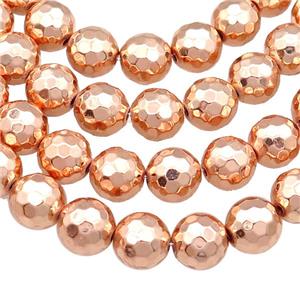 Hematite Beads Faceted Round Rose Gold, approx 12mm dia