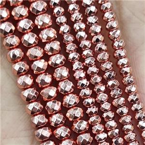 Hematite Beads Faceted Rondelle Rose Gold, approx 3x8mm