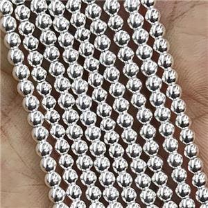 Hematite Beads Smooth Round Shiny Silver, approx 4mm dia