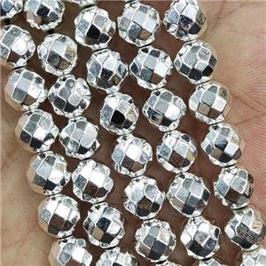 Hematite Beads Faceted Round Shine Silver, approx 6mm dia