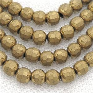 Gold Hematite Beads Faceted Round, approx 6mm