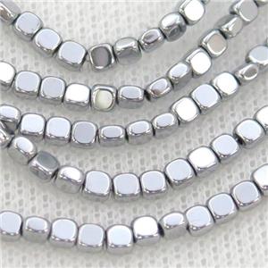 Hematite Beads Square Platinum Electroplated, approx 4mm