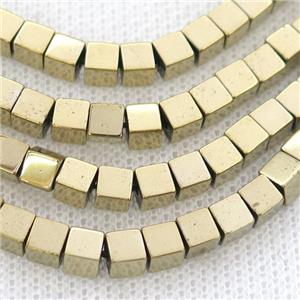 Gold Hematite Cube Beads, approx 4mm