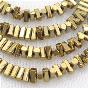 Gold Hematite Beads Stick, approx 3-6mm