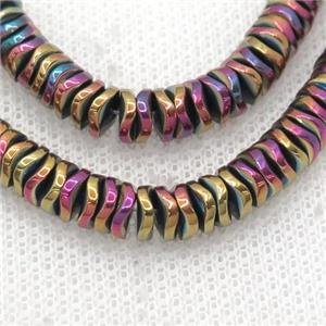 Hematite Heishi Spacer Beads Twist Multicolor Electroplated, approx 4mm