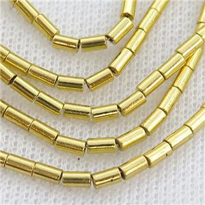 Hematite Tube Beads Shiny Gold, approx 2x4mm