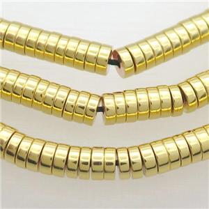 Hematite Beads Heishi Shiny Gold, approx 2x10mm