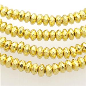 Hematite Beads Faceted Rondelle Shiny Gold, approx 3x4mm