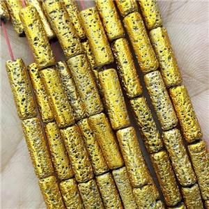 Hematite Tube Beads Golden Electroplated, approx 4x13mm