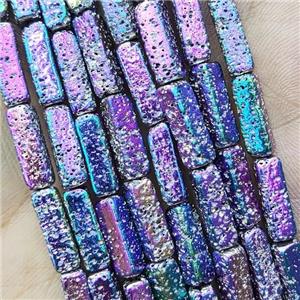 Hematite Tube Beads Rainbow Electroplated, approx 4x13mm