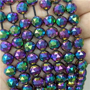 Hematite Beads Cut Round Rainbow Electroplated, approx 8mm dia