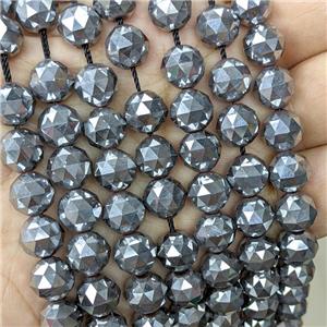 Hematite Beads Cut Round Platinum Electroplated, approx 10mm dia