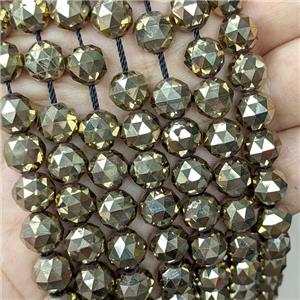 Hematite Beads Cut Round Pyrite Color Electroplated, approx 6mm dia