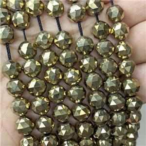 Hematite Beads Cut Round Gold Electroplated, approx 8mm dia