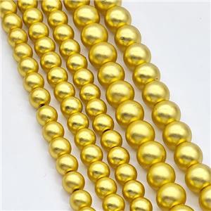 Hematite Beads Round Matte Gold Plated, approx 8mm dia