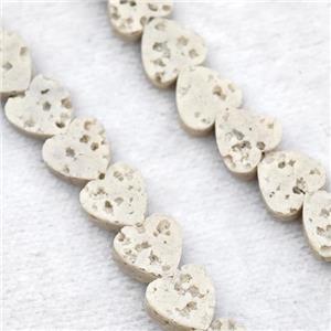 White Lava Heart Beads, approx 6mm