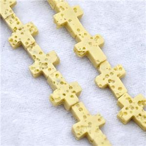 Yellow Lava Cross Beads, approx 8-10mm