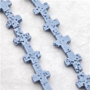 Bluegray Lava Cross Beads, approx 8-10mm