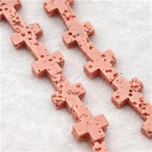 Pink Lava Cross Beads, approx 8-10mm