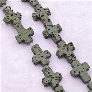 Green Lava Cross Beads, approx 8-10mm