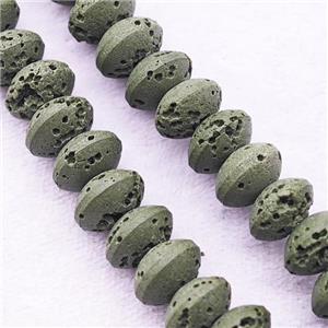 Lava Rondelle Beads Smooth Green, approx 8mm