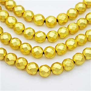 Hematite Beads Faceted Round Matte Gold, approx 6mm