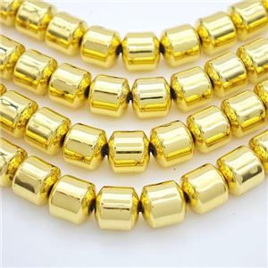 Hematite Tube Beads Shiny Gold, approx 8mm