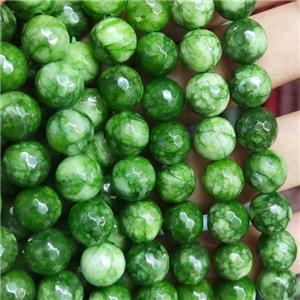 green Jade Beads, faceted round, b-grade, approx 10mm dia