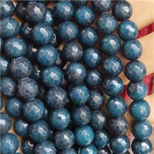 blue Jade Beads, faceted round, b-grade, approx 10mm dia