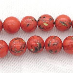 synthetic turquoise beads with shelled, round, red, approx 4mm dia